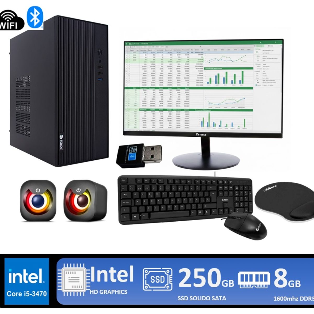 INTEL - Computadora Pc Intel Core I5 3470 Ram 8gb Ssd 250gb Monitor 22 FULL HD
