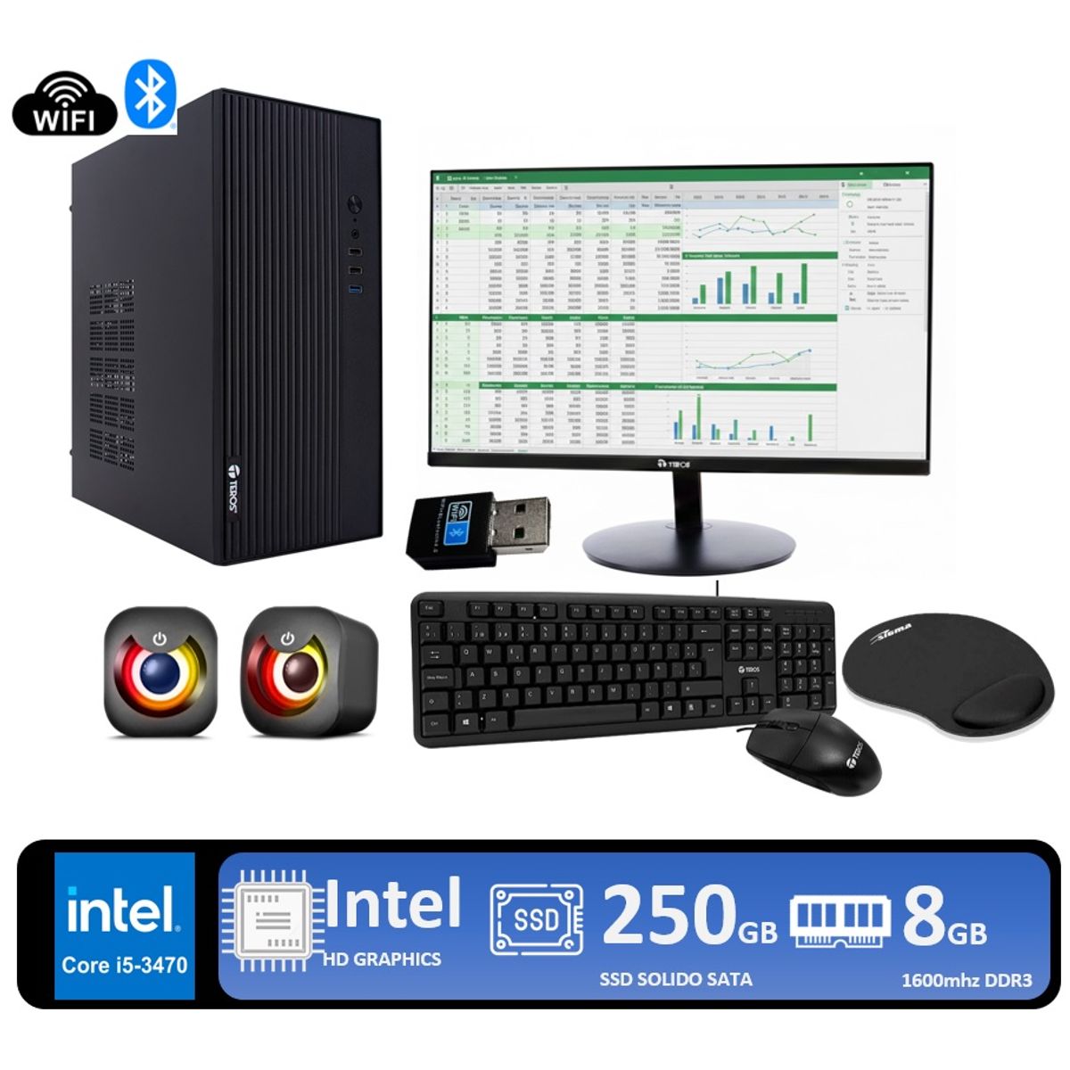 INTEL - Computadora Pc Intel Core I5 3470 Ram 8gb Ssd 250gb Monitor 22 FULL HD