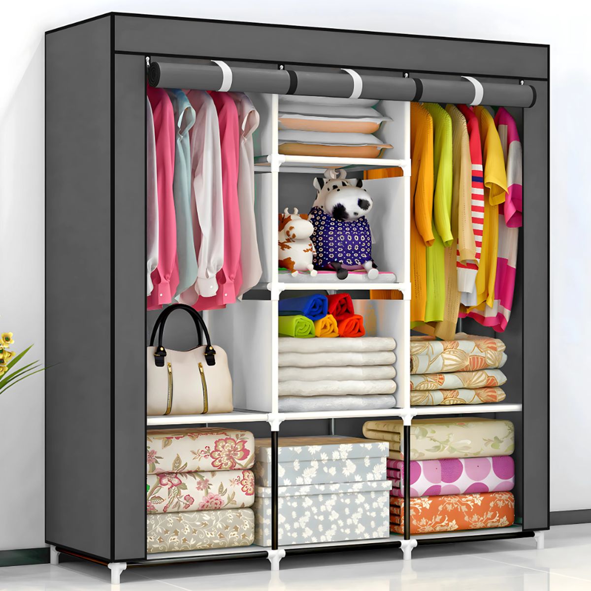 SM - ROPERO ARMABLE - TUBOS CROMADOS INOXIDABLE DE 3 CUERPOS GRIS