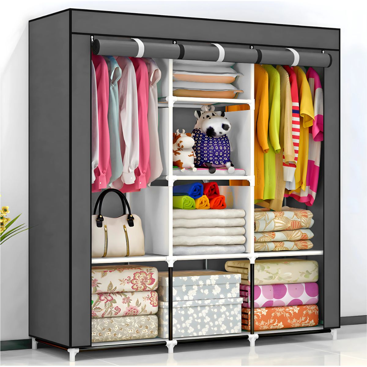 SM - ROPERO ARMABLE - TUBOS CROMADOS INOXIDABLE DE 3 CUERPOS GRIS