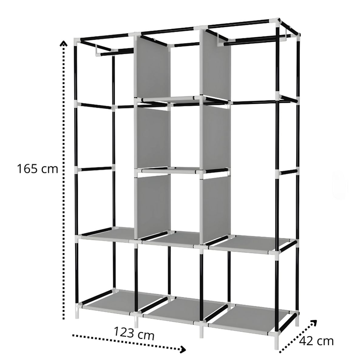 SM - ROPERO ARMABLE - TUBOS CROMADOS INOXIDABLE DE 3 CUERPOS GRIS