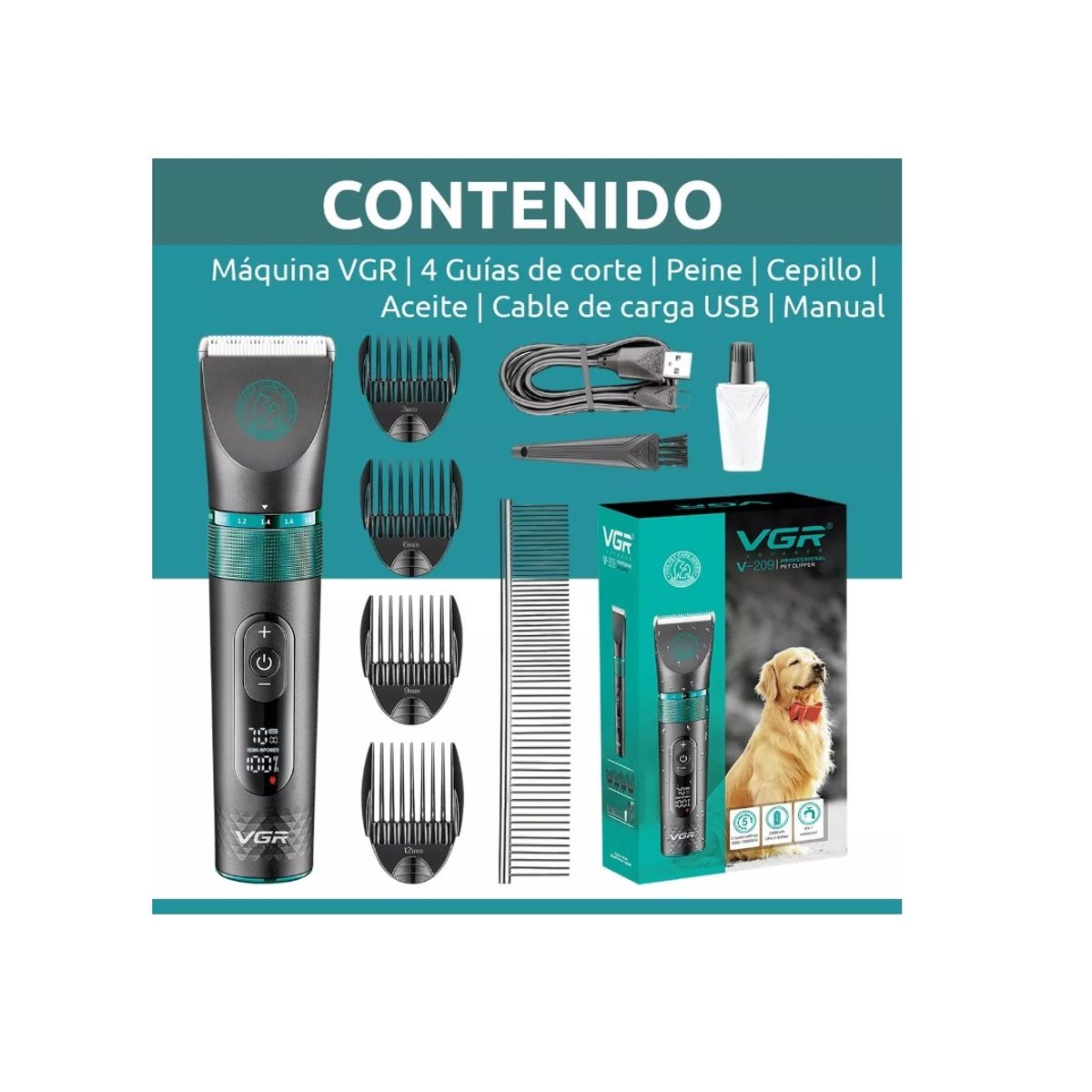 PREMIUM - Maquina Corte de Pelo Inalambrica Para Mascota VGR 209