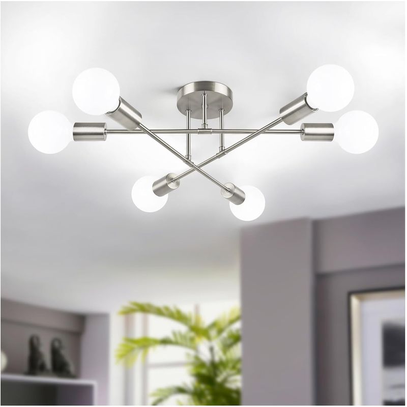 GENERICO - Lampara de Techo 6 Luces Plata sin focos