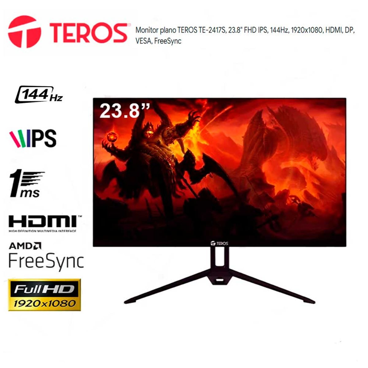 TEROS GAMING - Monitor TE-2417S TEROS  24" FHD IPS 144Hz HDMI DP VESA FreeSync