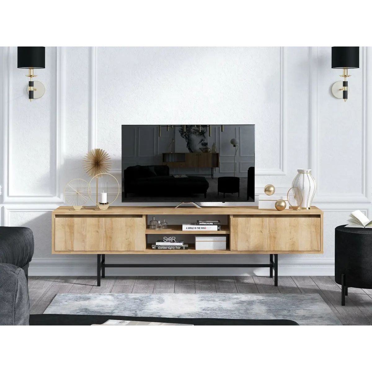 R&R MUEBLES - Mueble de TV Moderno Beck Panela 180 cm R&R MUEBLES