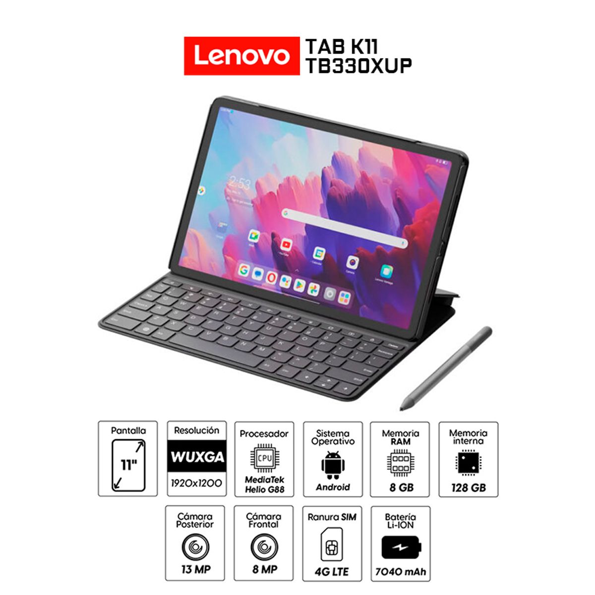 LENOVO - Tablet Lenovo Tab K11 TB330XUP 11 WUXGA IPS 90Hz Touch 4G LTE Android 13-ZADK0113PE