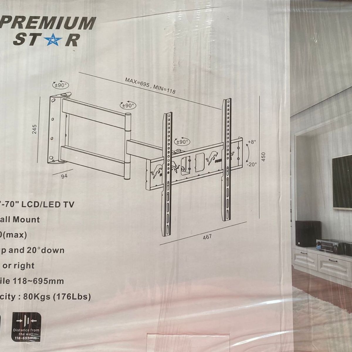 GENERICO - RACK MOVIBLE DOBLE BRAZO PARA TV DE 32 HASTA 65 PULGADAS