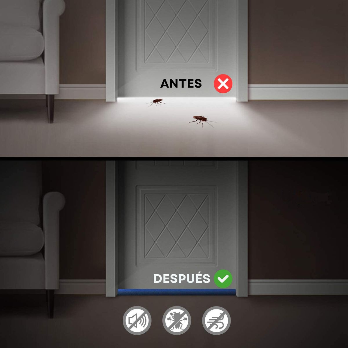 GENERICO - Tapón de Puerta Burlete Contra Insectos Polvo Olores Ruido - Negro