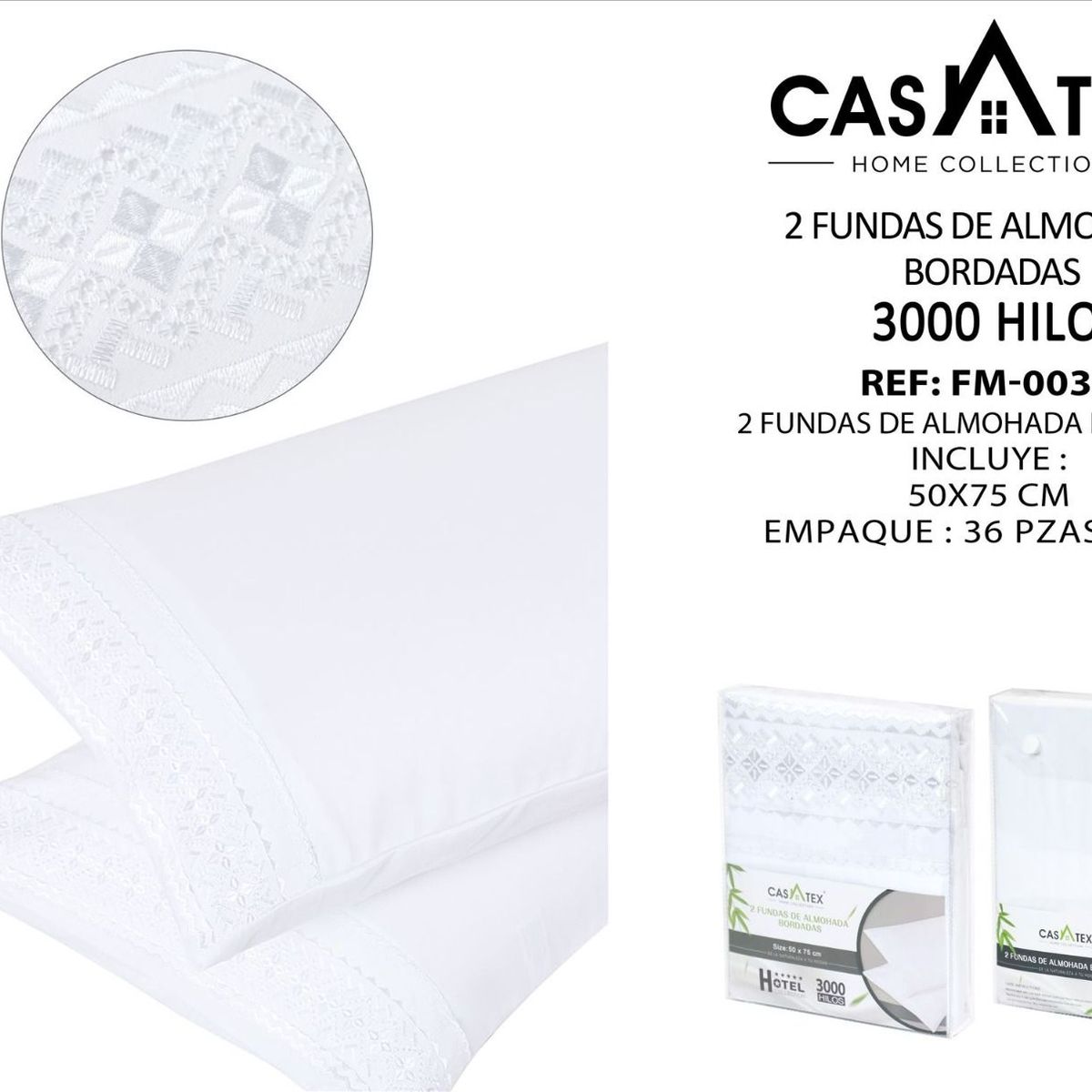 CASATEX - SET DE FUNDAS DE ALMOHADAS BORDADAS