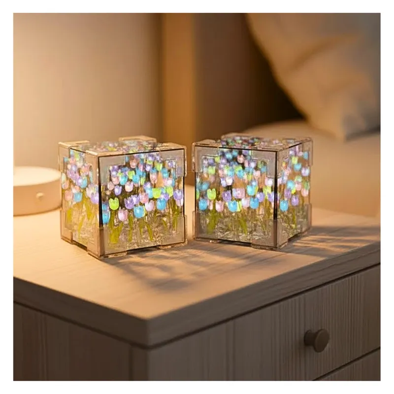 GENERICO - PACK X2 LAMPARA CUBO TULIPANES ESPEJO EFECTO INFINITO