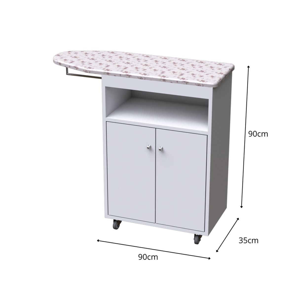 MUEBLES MACRUMO - MUEBLE PLANCHADOR MOVIBLE CON PORTACAMISAS - COLOR BLANCO