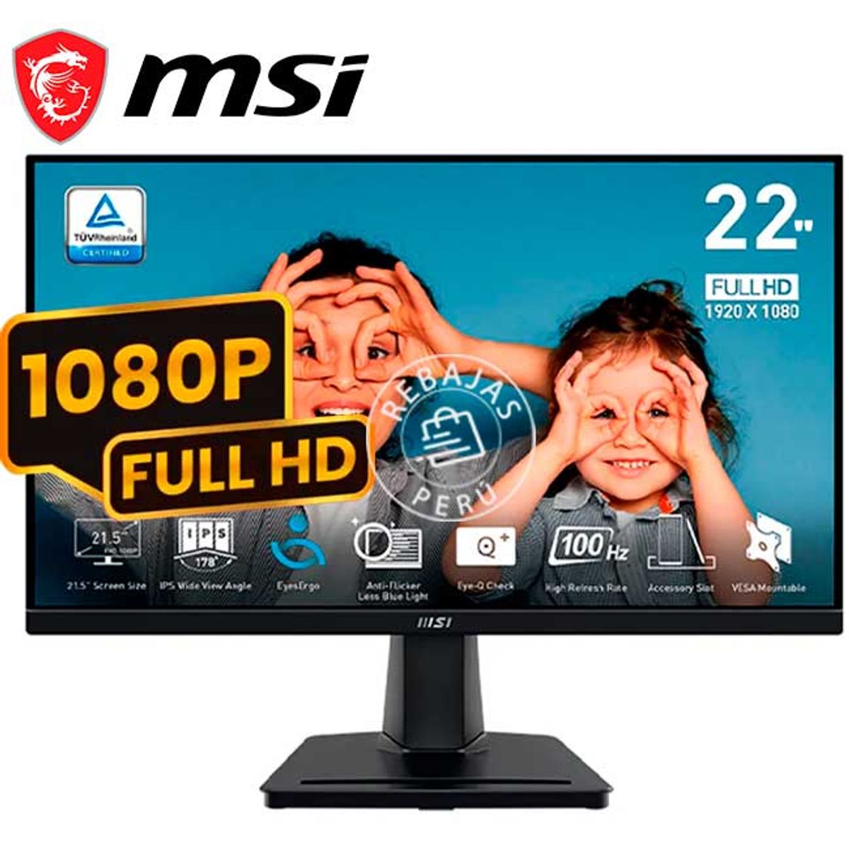 MSI - Monitor MSI PRO MP225 22” IPS 100 Hz FHD Negro – 1ms, HDMI