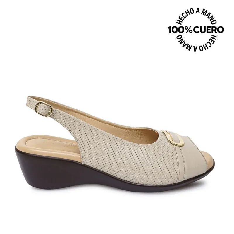 VIALE - Sandalia Peep Toe Casual WIL-2503 BlanOff Viale Cuero