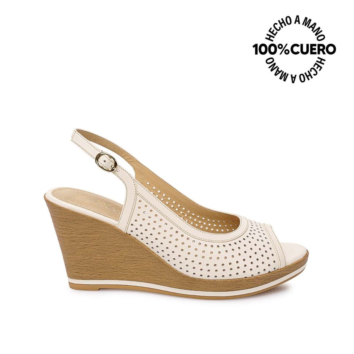 VIALE - Sandalia Peep Toe Casual LINDA-2602 Hueso Viale Cuero