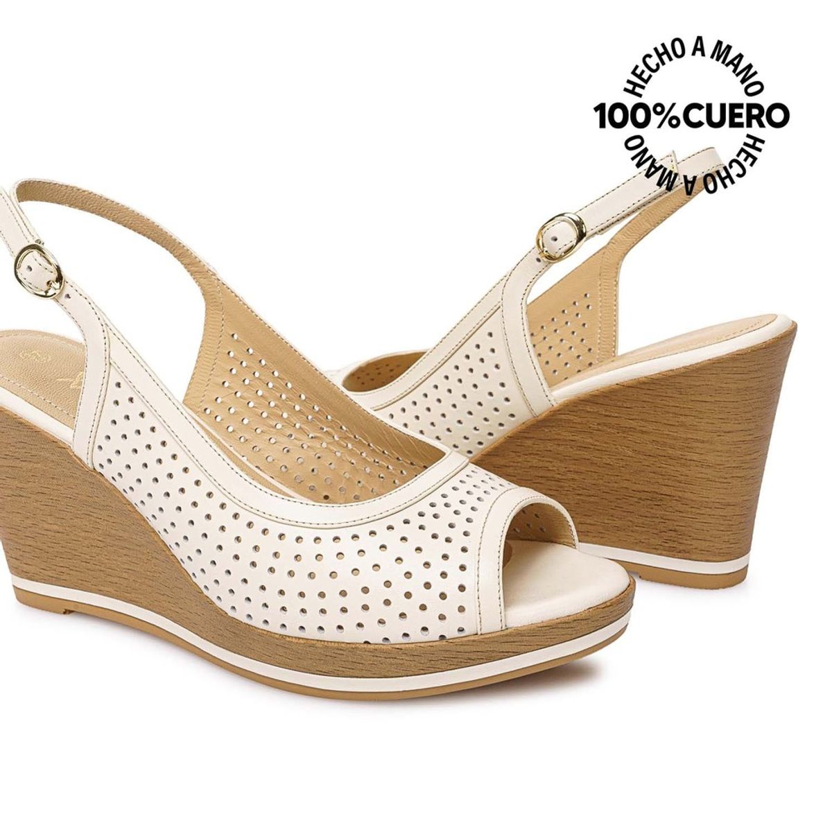 VIALE - Sandalia Peep Toe Casual LINDA-2602 Hueso Viale Cuero