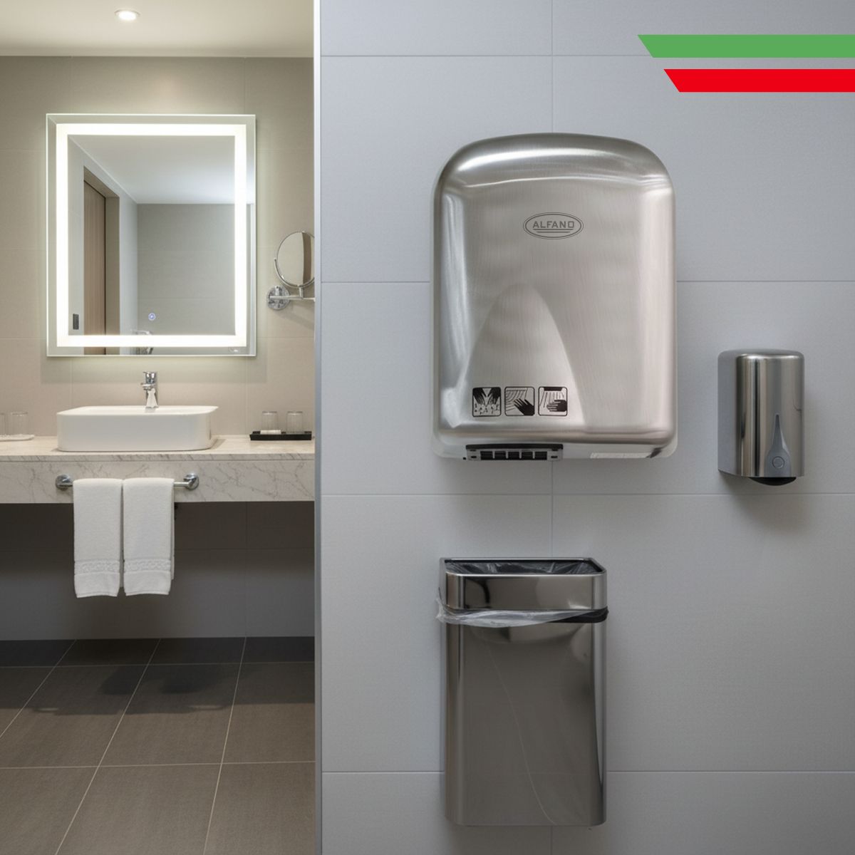 ALFANO - Secador de Manos de Acero Inoxidable Silver 1.65 kW HD-BRUSHED