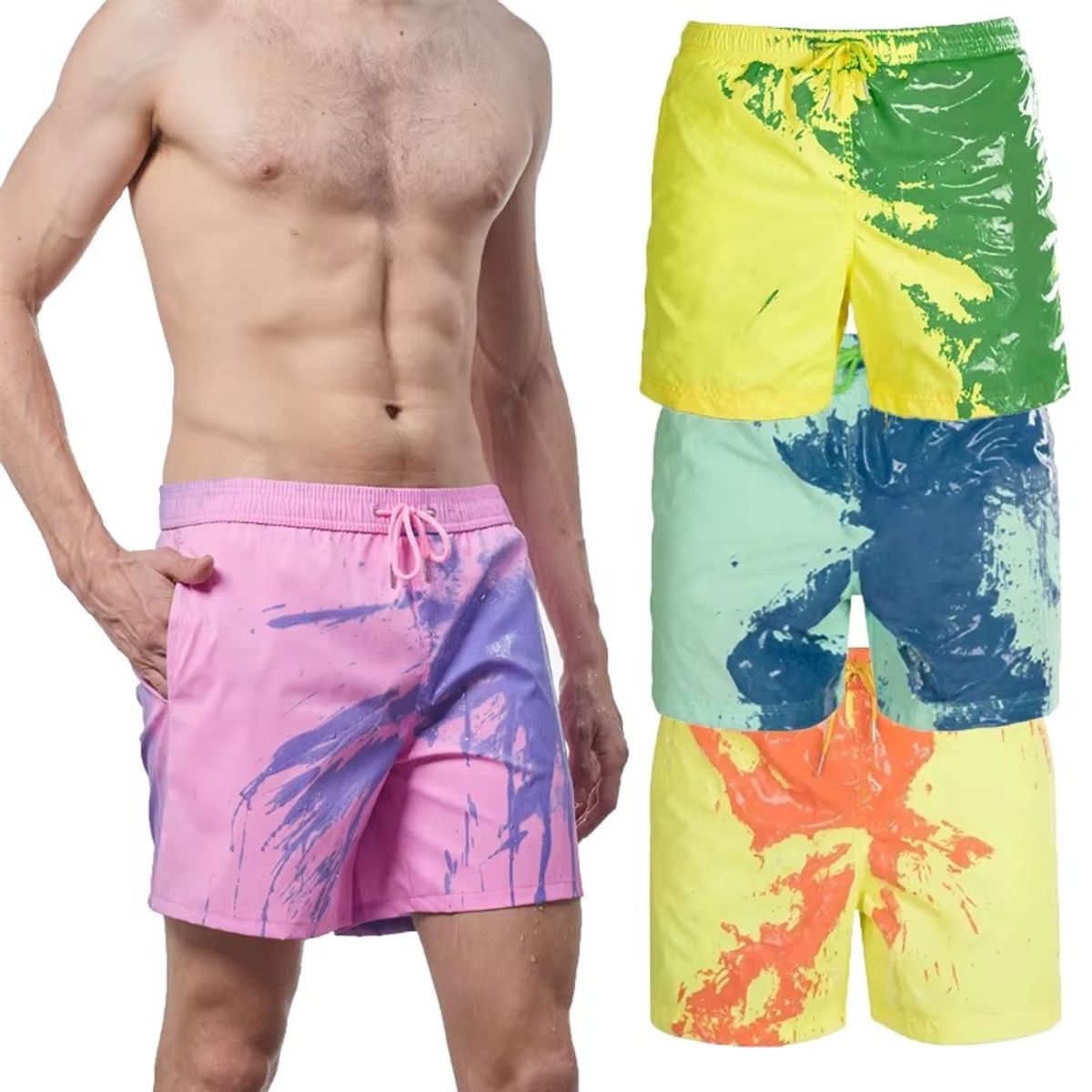OEM - Bañador para Hombre que Cambia de Color Shorts de Baño Secado Rápido