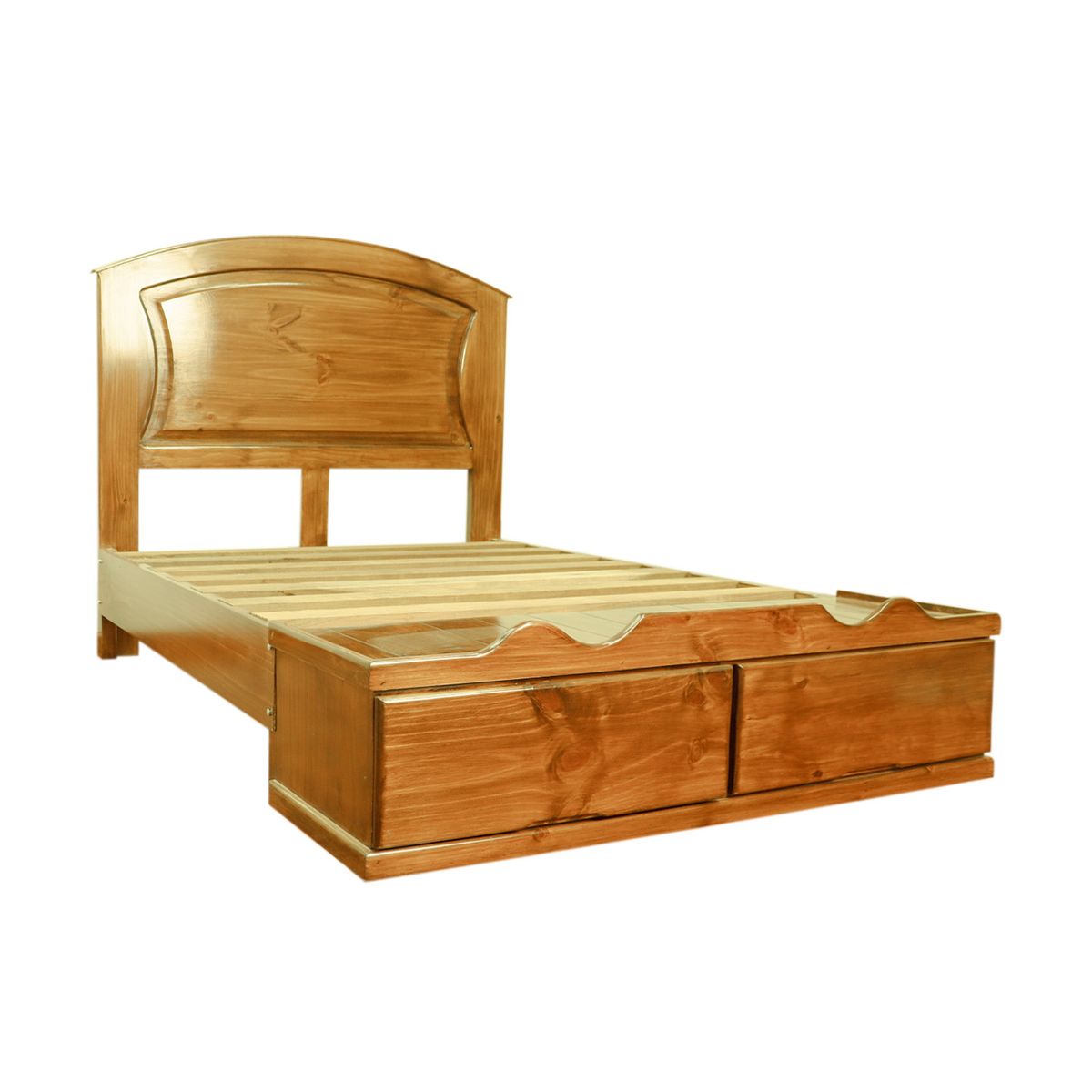 MUEBLES MACRUMO - Cama con Sabanera Ovalada con Panel entero - acabado miel - 2plz