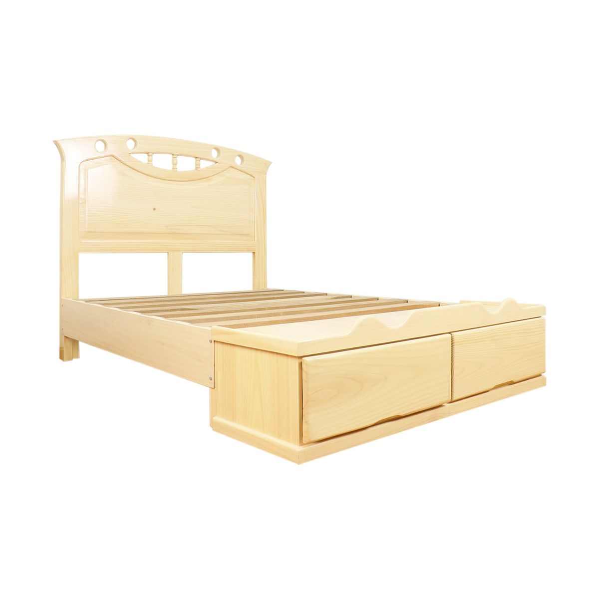 MUEBLES MACRUMO - Cama con Sabanera modelo Sonrisa Torneada - acabado natural - 15plz