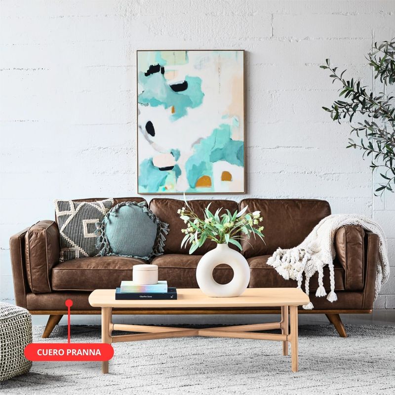 GENERICO - Sofá Timer 230x85 cm en cuero Pranna con base zócalo elegante