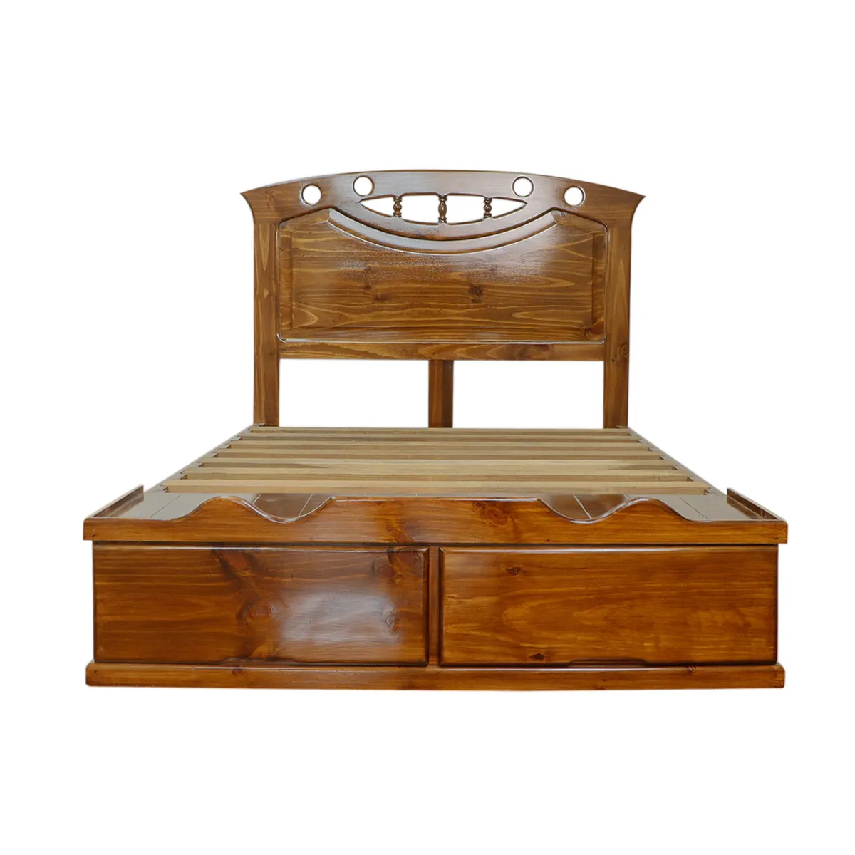 MUEBLES MACRUMO - Cama con Sabanera modelo Sonrisa Torneada - acabado miel -15plz