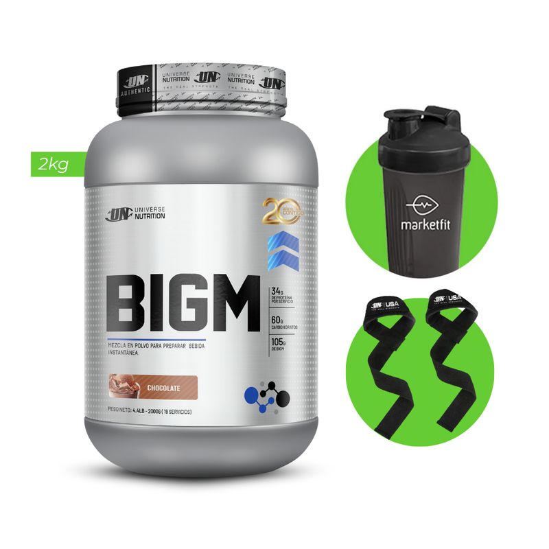 UNIVERSE NUTRITION - BIGM 2KG GANADOR DE MASA MUSCULAR UN CHOCOLATE+ REGALOS