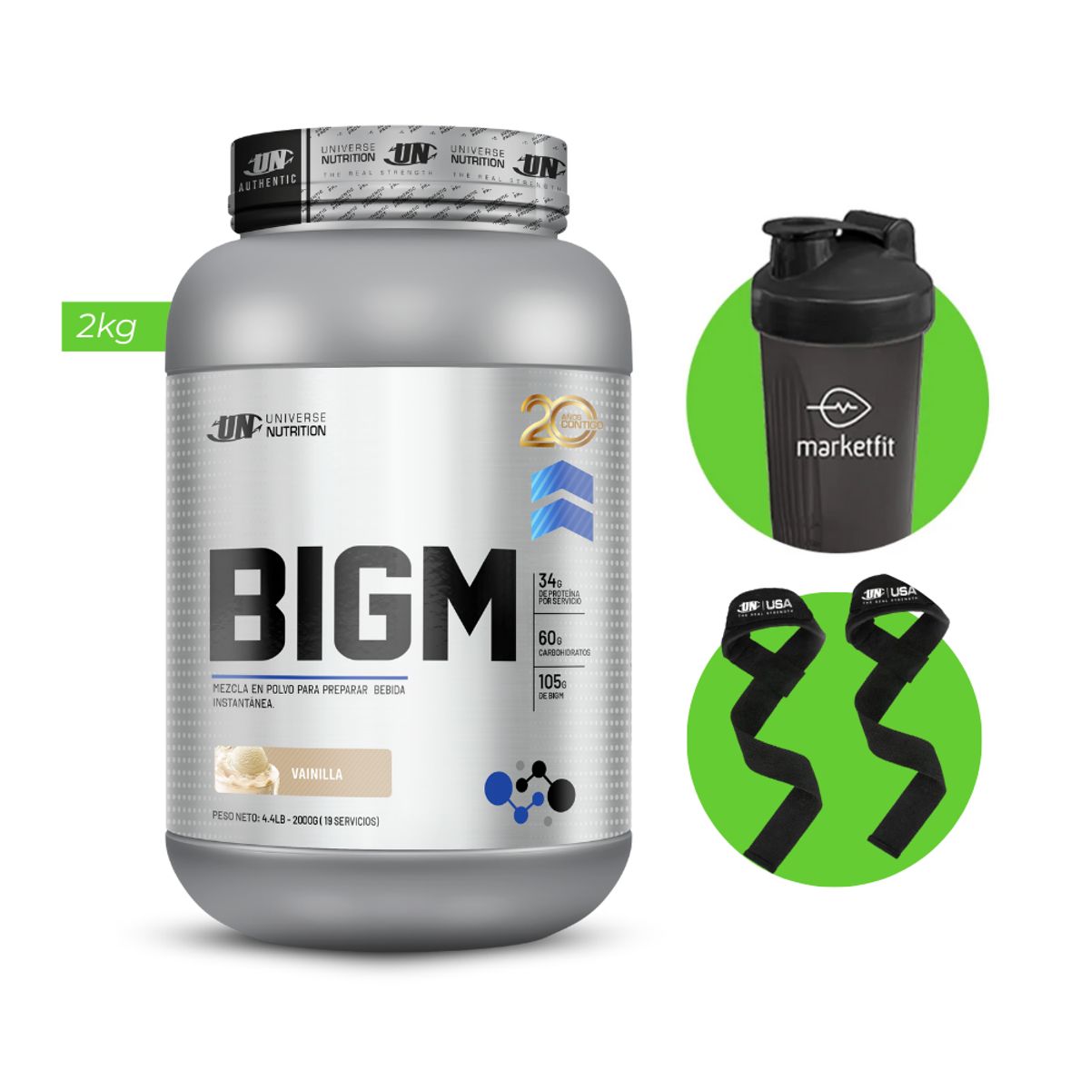 UNIVERSE NUTRITION - BIGM 2KG GANADOR DE MASA MUSCULAR UN VAINILLA + REGALOS