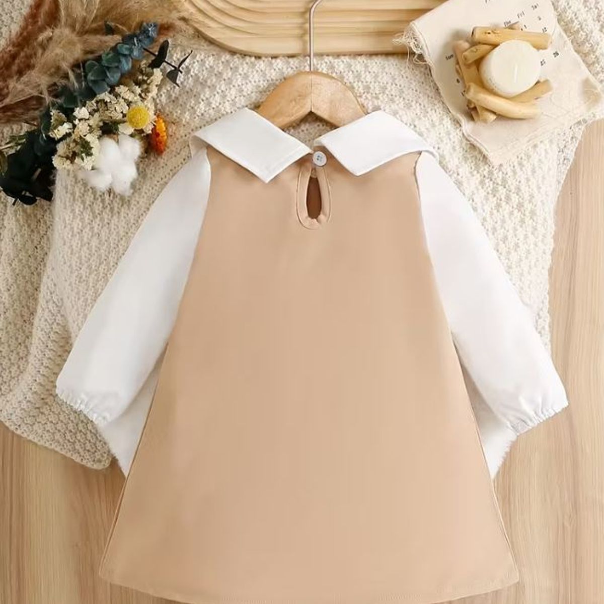 GENERICO - Vestido para niña con cuello blanco y lazo