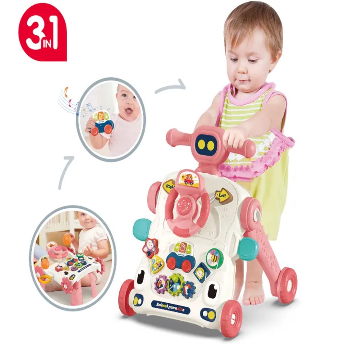 BIBI - Andador caminador para bebe 3 en 1 rosado