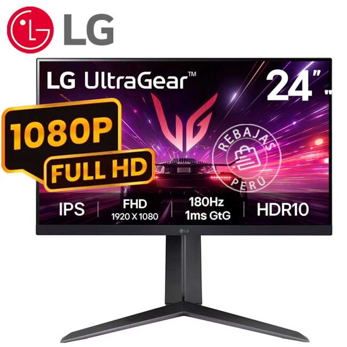 LG - Monitor LG UltraGear 24GS65F-B 24 IPS FHD 180Hz 1ms HDR10 Pivoteable