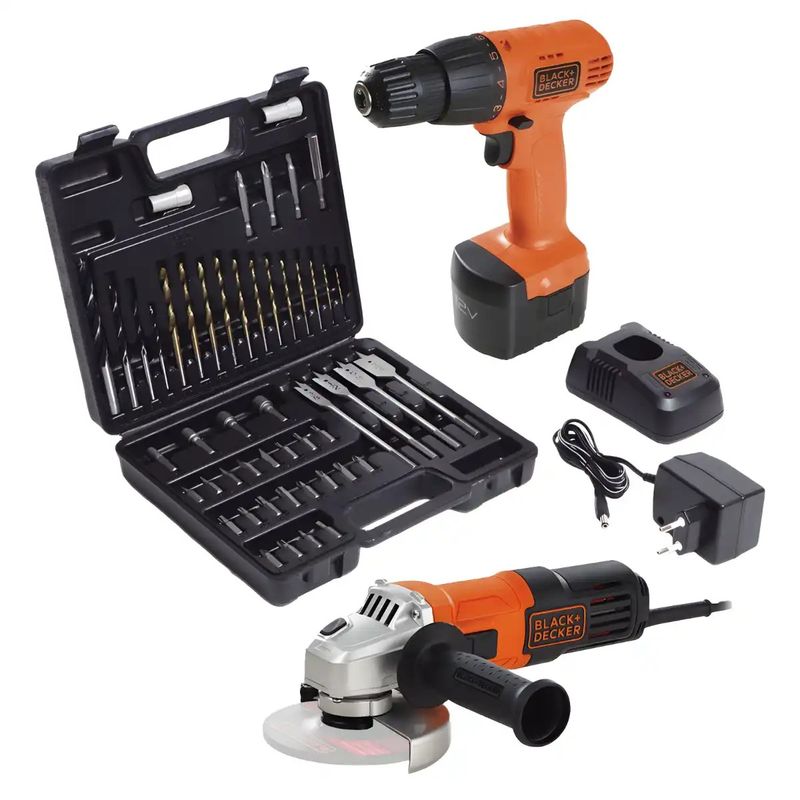 BLACK+DECKER - Taladro Atornillador + Esmeril Angular 4-1/2″ BLACK+DECKER CD121K50-K3