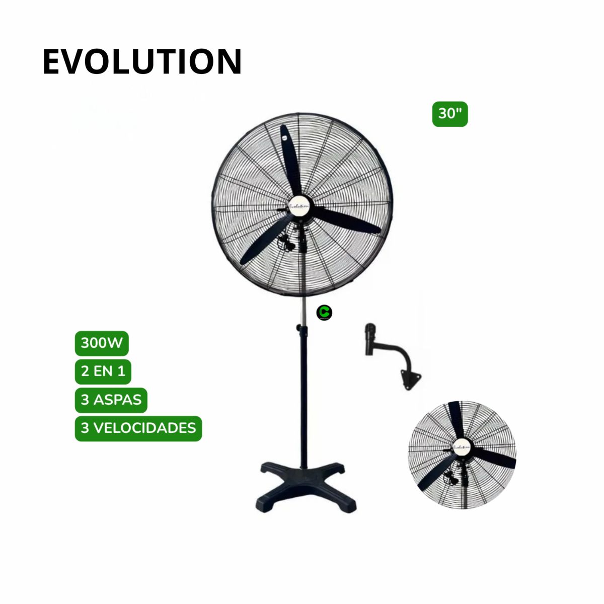 EVOLUTION - Ventilador Industrial Evolution Tornado 30″ 2 en 1 – 300 W