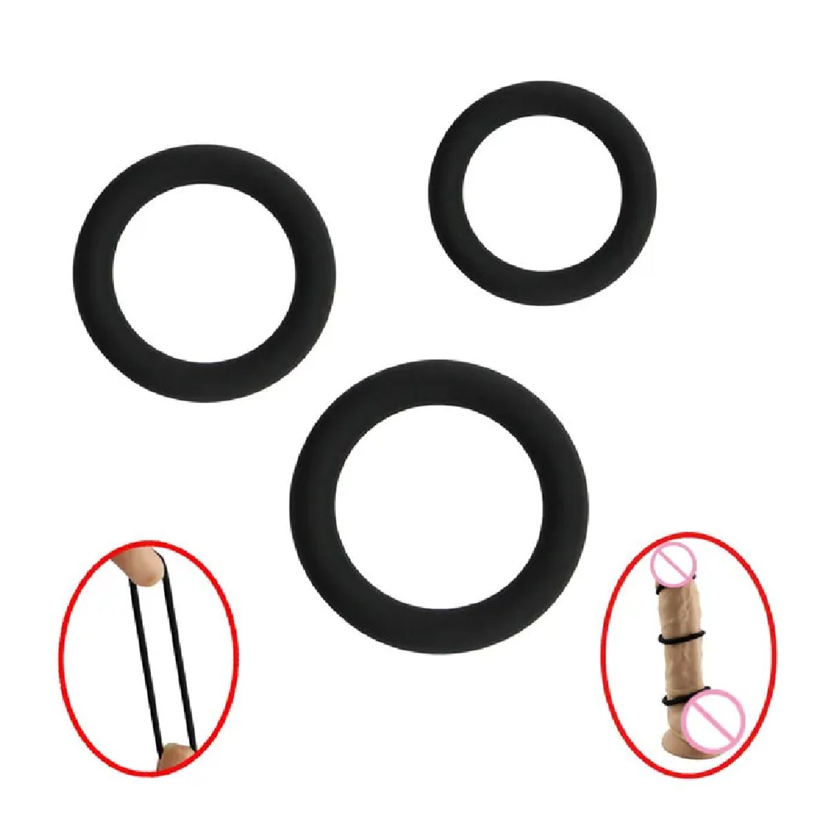 DR PINKY - Kit de 03 Anillos para Pene CockRing + Lubricante Five 05 Sachets