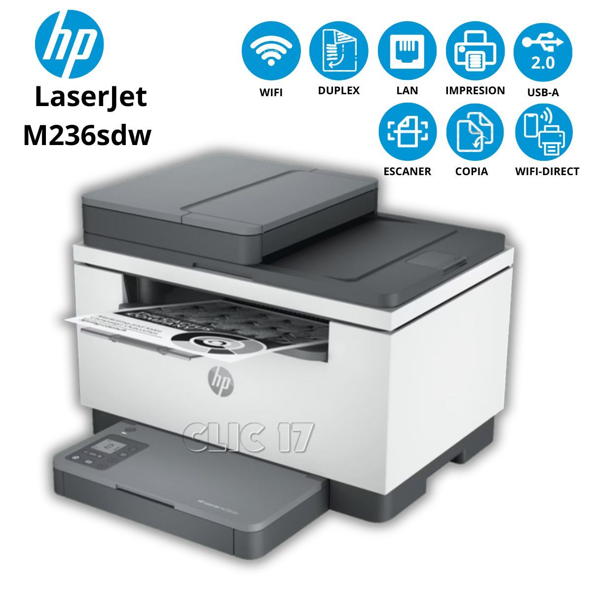 HP - Impresora Multifunción HP LaserJet M236sdw Wifi Dúplex Láser
