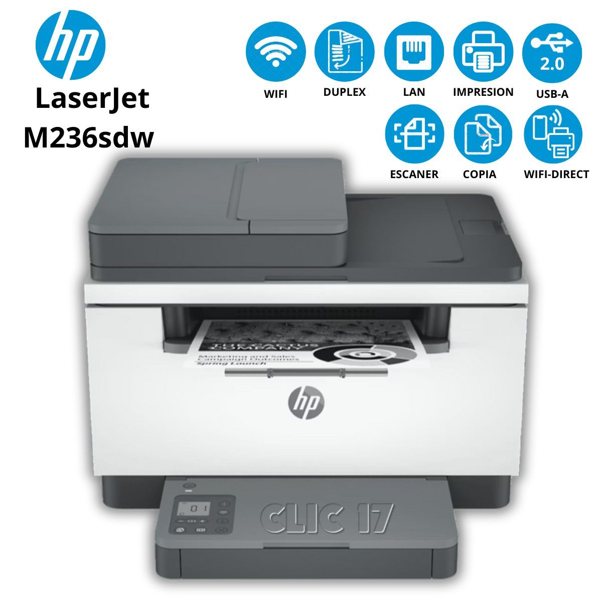 HP - Impresora Multifunción HP LaserJet M236sdw Wifi Dúplex Láser