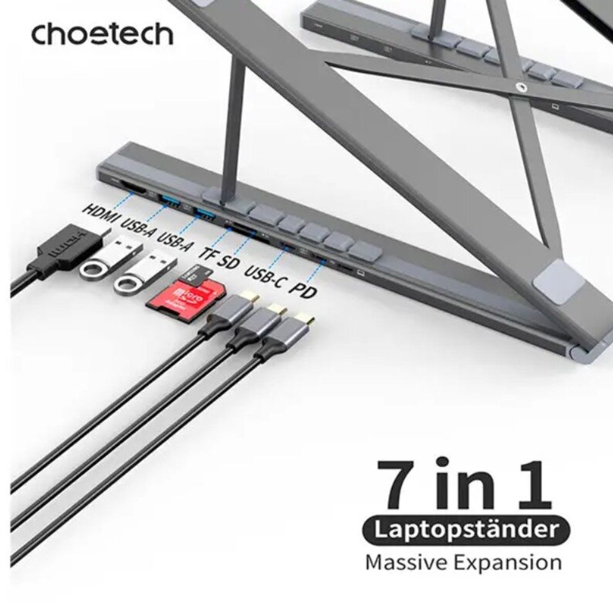 GENERICO - Soporte para Laptop HUB-M48  7 en 1 HDMI, USB-A, USB-C, microSD