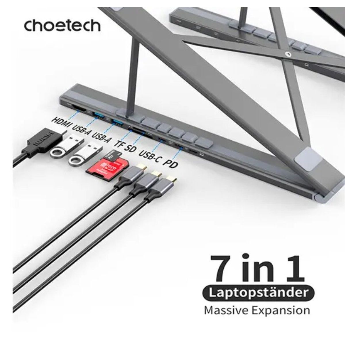 GENERICO - Soporte para Laptop HUB-M48  7 en 1 HDMI, USB-A, USB-C, microSD