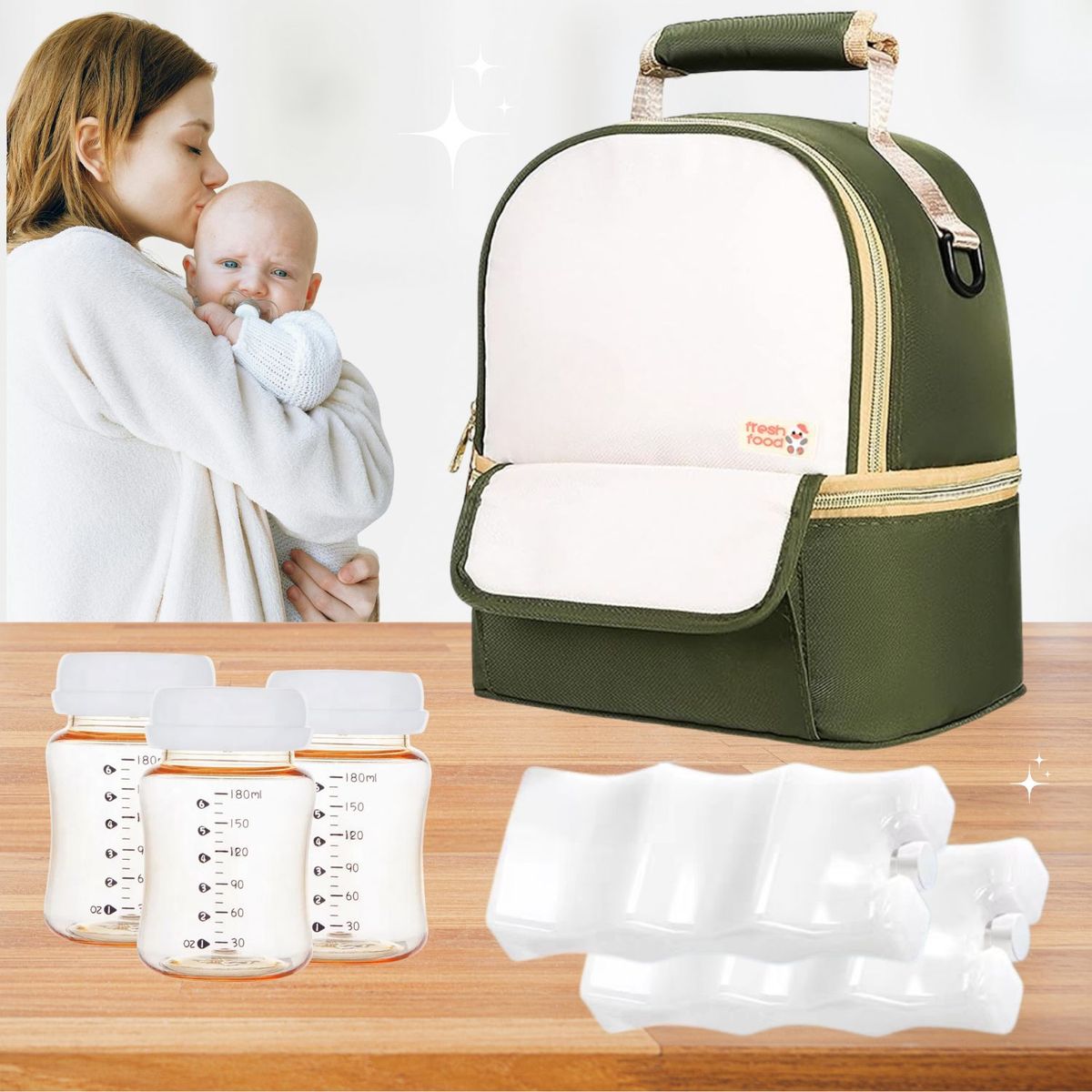 BABY - KIT Cooler Bag Doble Comportamiento+ 2PortaHielo+3Botellas V