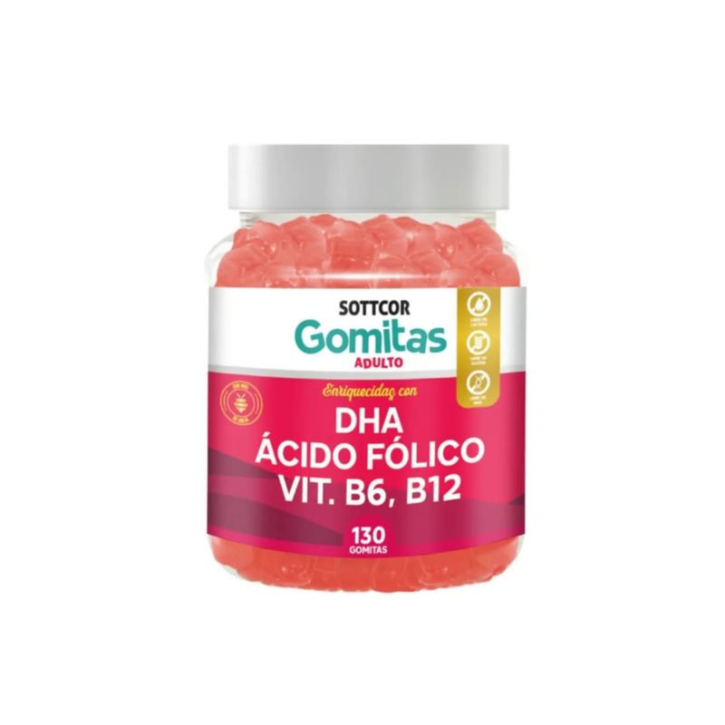 GENERICO - Gomitas con DHA Ácido Fólico Vit B6 B12 Colina Sottcor 130 Gomitas