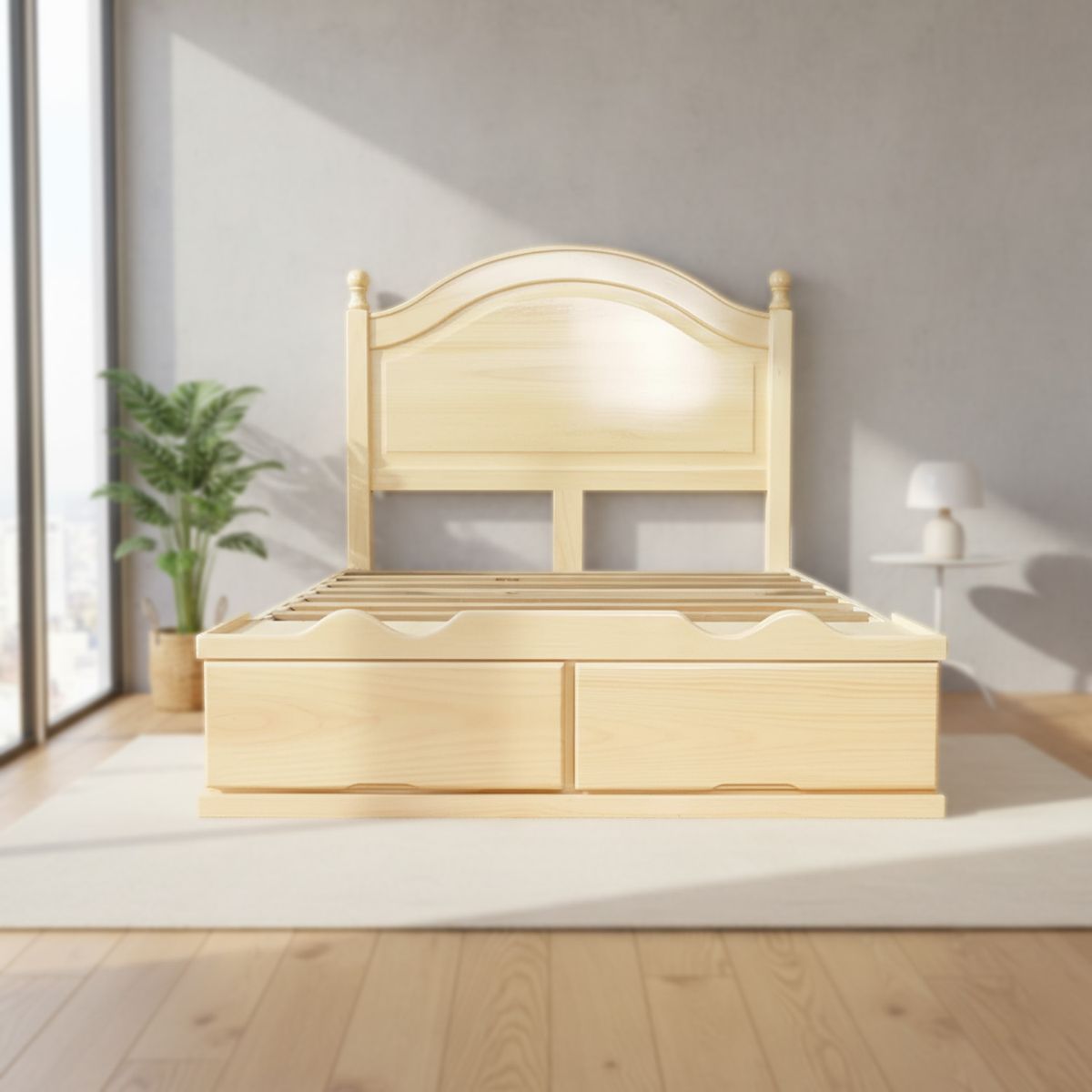 MUEBLES MACRUMO - Cama con Sabanera Torneada Patas 3x3 - acabado natural -2plz