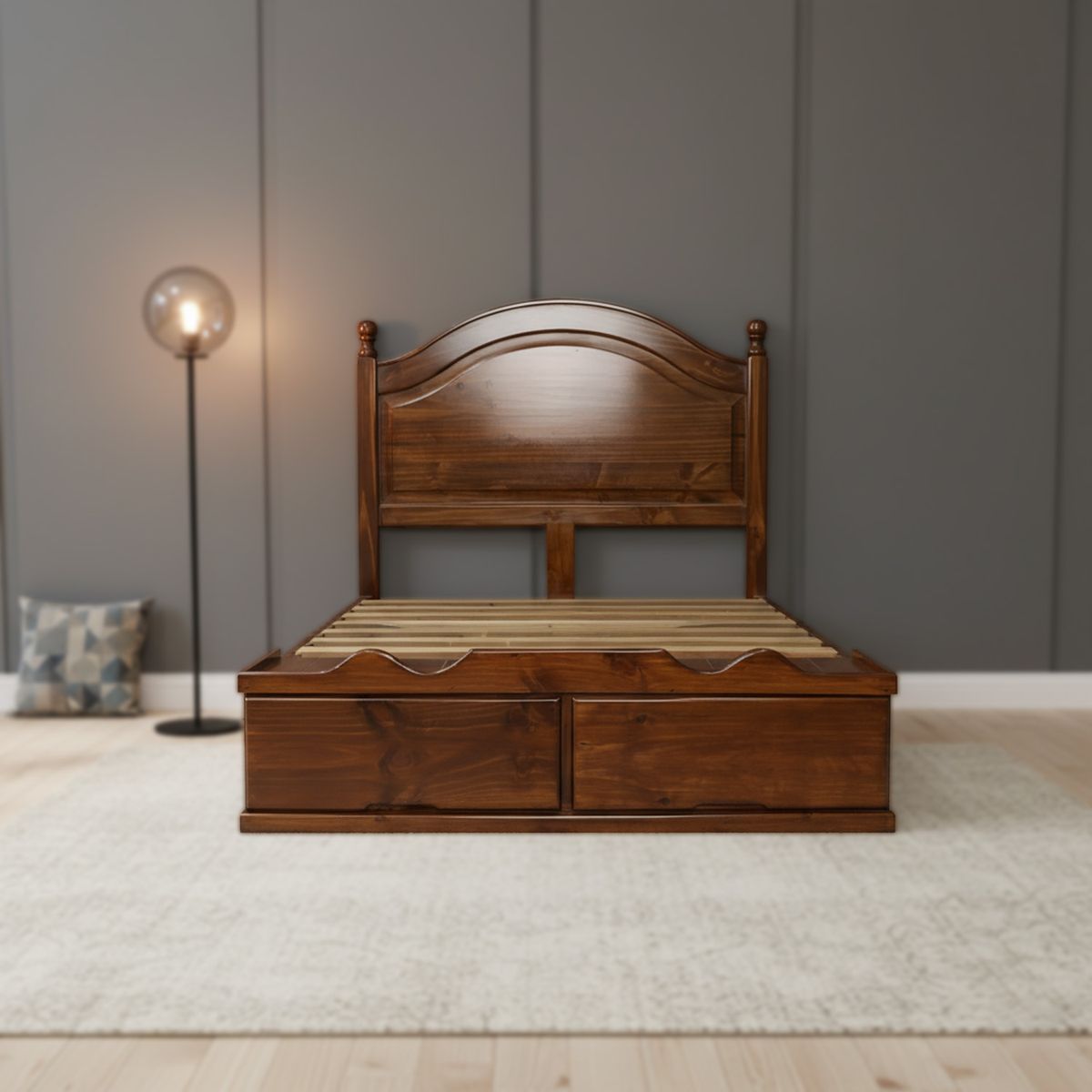 MUEBLES MACRUMO - Cama con Sabanera Torneada Patas 3x3 - acabado miel -2plz