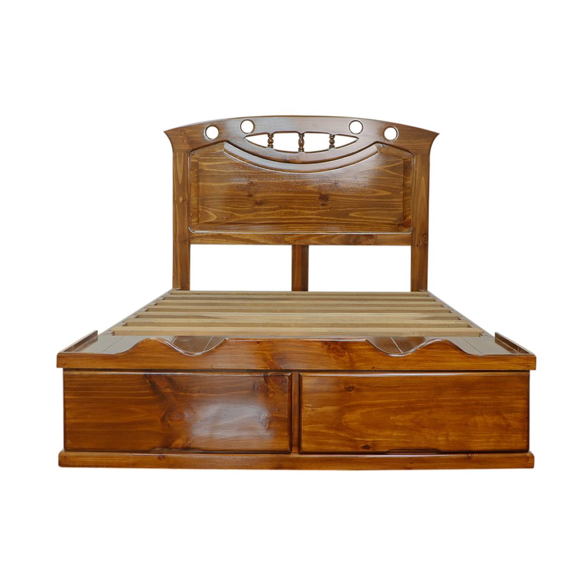 MUEBLES MACRUMO - Cama con Sabanera modelo Sonrisa Torneada - acabado miel -2plz