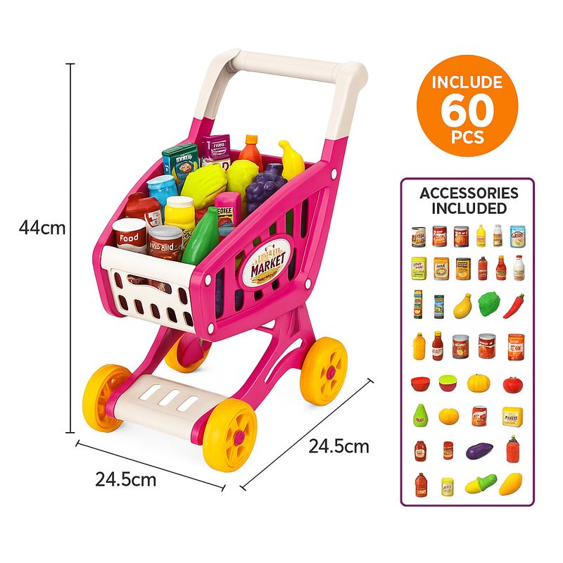 GENERICO - Carrito Compras Educativo para niñas de 60 Ps más accesorios