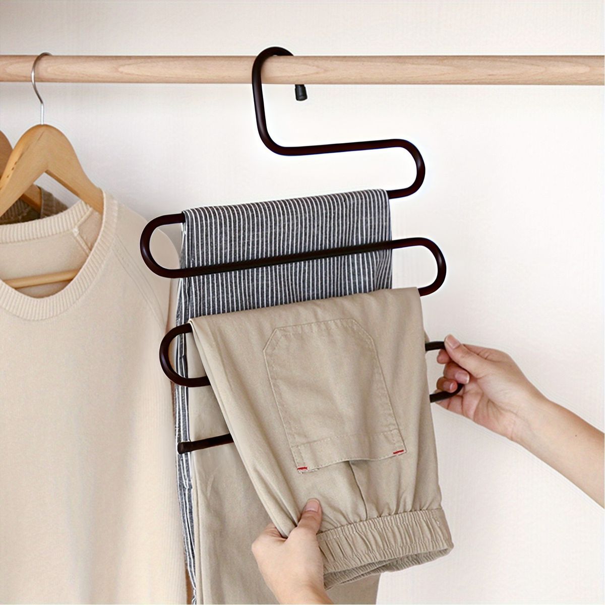 GENERICO - Colgador De Pantalones, Toallas De Acero De 5 Niveles - Marrón