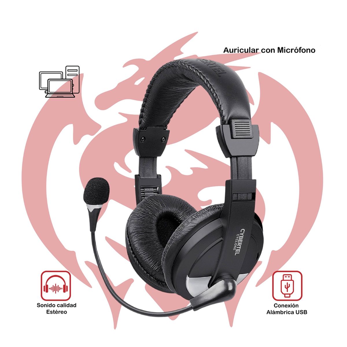 CYBERTEL - Audífono con Micrófono CYCLONE  CYB H370B-U SILVER CYBERTEL