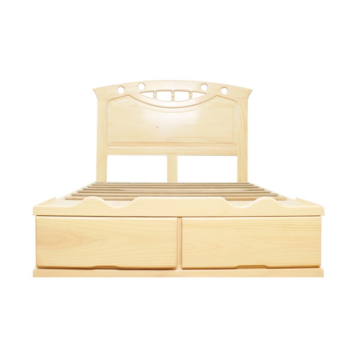 MUEBLES MACRUMO - Cama con Sabanera modelo Sonrisa Torneada - acabado natural -2plz
