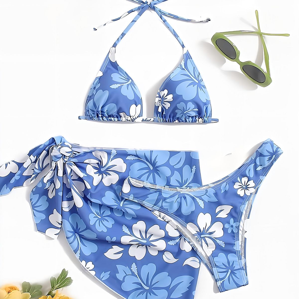 GENERICO - BIKINI AZUL LOLITAS CON PAREO FLOWERS VERANIEGO