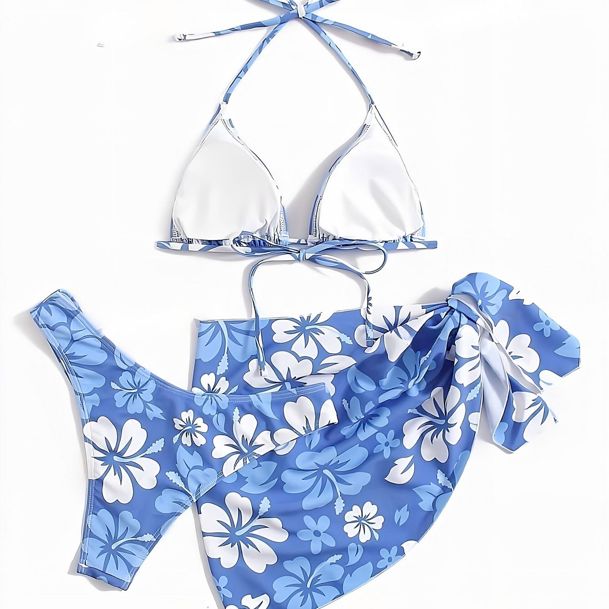 GENERICO - BIKINI AZUL LOLITAS CON PAREO FLOWERS VERANIEGO