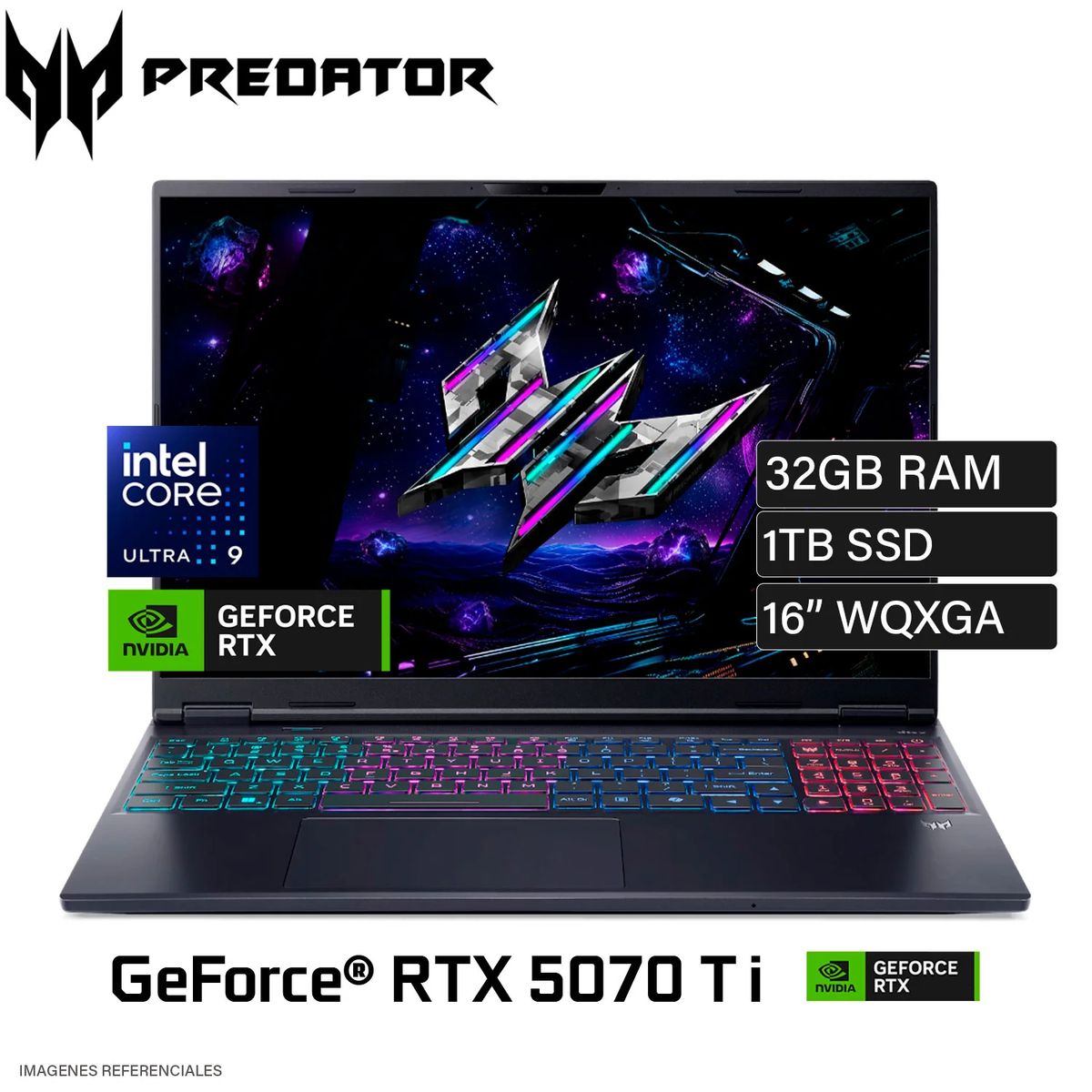 ACER - Laptop Acer Predator Helios Neo 16S AI OLED Core Ultra 9 275HX, RTX 5070 TI 12GB, 32GB RAM, 1TB SSD