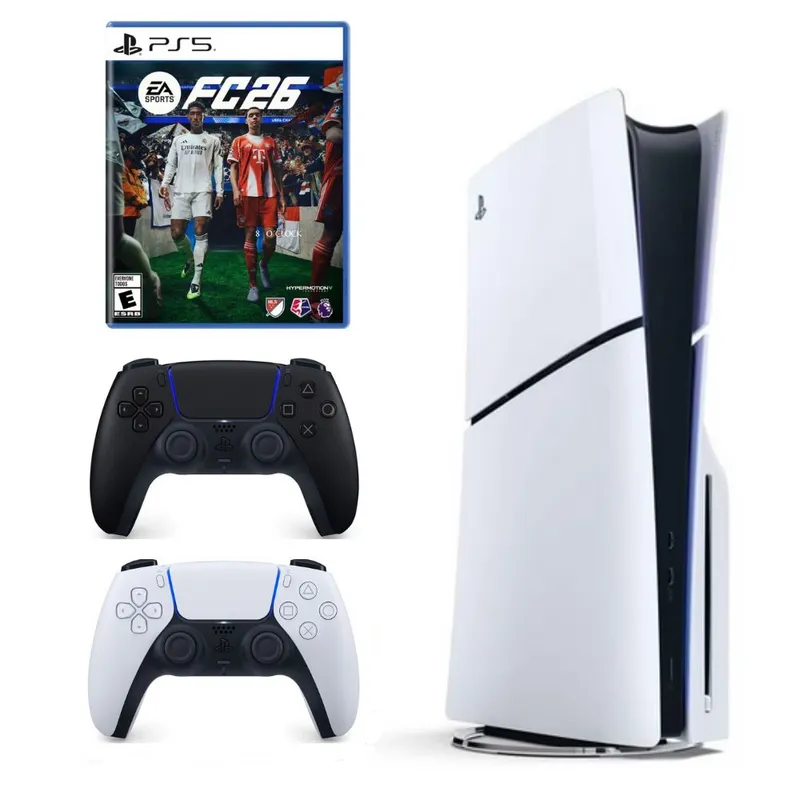 SONY - Consola PlayStation 5 Slim lector de discos + Mando Negro + FC 26